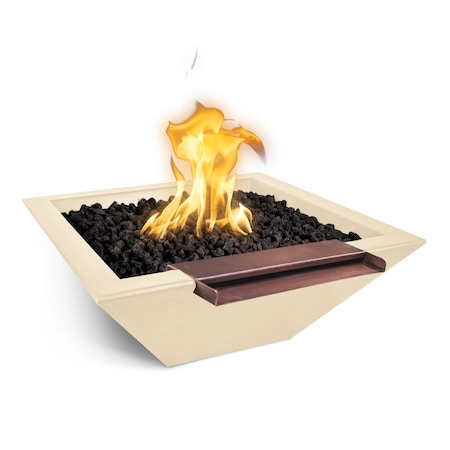 The Outdoor Plus 24 Square Maya Fire & Water Bowl, GFRC Concrete, Vanilla, Match Lit with Flame Sense, Liquid Propane OPT-24SFWWSFSML-VAN-LP